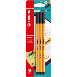 Комплект тънкописци, Stabilo, Point 88 fine 0.4, Черен, 3 броя
