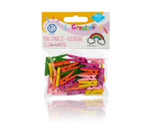 Мини дървени щипки, Astra, Многоцветни, 50 броя