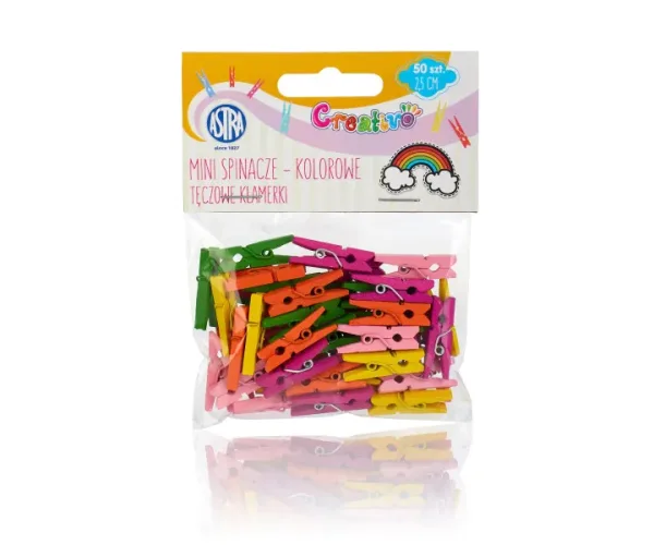 Мини дървени щипки, Astra, Многоцветни, 50 броя