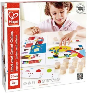 Комплект дървена игра, Hape, Намери, събери и преброй, 53 части
