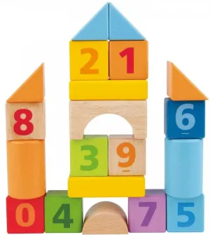 Комплект дървени кубчета, Hape, С цифри, 20 броя
