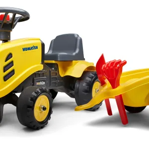 Детски трактор с ремарке Komatsu, гребло и лопатка - жълт