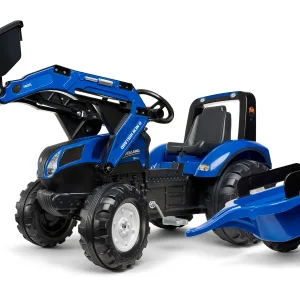 Детски багер с ремарке, кофа и педали New Holland - син