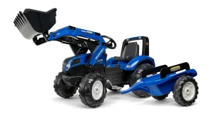 Детски багер с ремарке, кофа и педали New Holland - син
