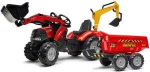 Детски багер с две гребла, ремарке и педали Case IH - червен