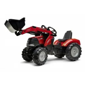 Детски багер с кофа, педали и шумоизолиращи гуми Case IH  - червен