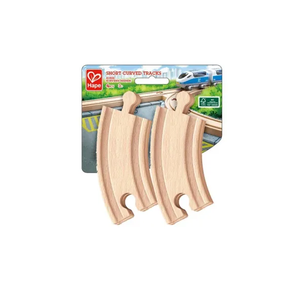 Дървен комплект, Hape, Къса железопътна извита релса, 4 броя