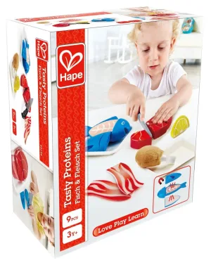 Дървен комплект, Hape, Риба и месо, 9 части