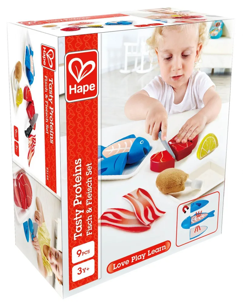 Дървен комплект, Hape, Риба и месо, 9 части