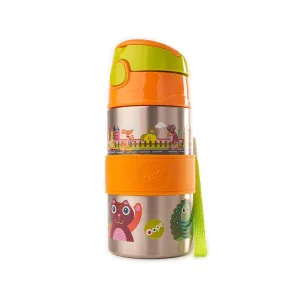 Бутилка за вода със сламка, Oops, Неръждаема стомана, Оранжева, 400ml