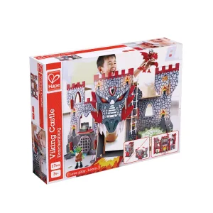 Комплект дървена игра, Замък на викингите с фигури, Hape, 87 х 25 х 53 см, 17 части