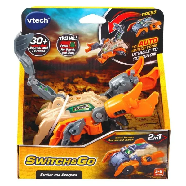 Интерактивна играчка, Vtech, Трансформер Striker, Автомобил и Скорпион 2 в 1, Оранжев