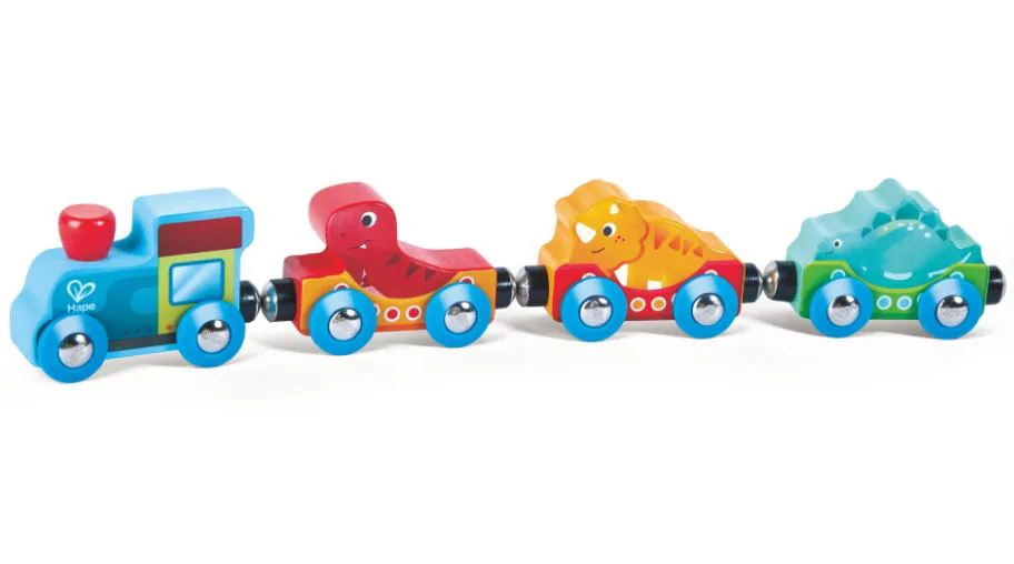 Дървен комплект, Hape, Цветно приключенско влакче, Динозаври