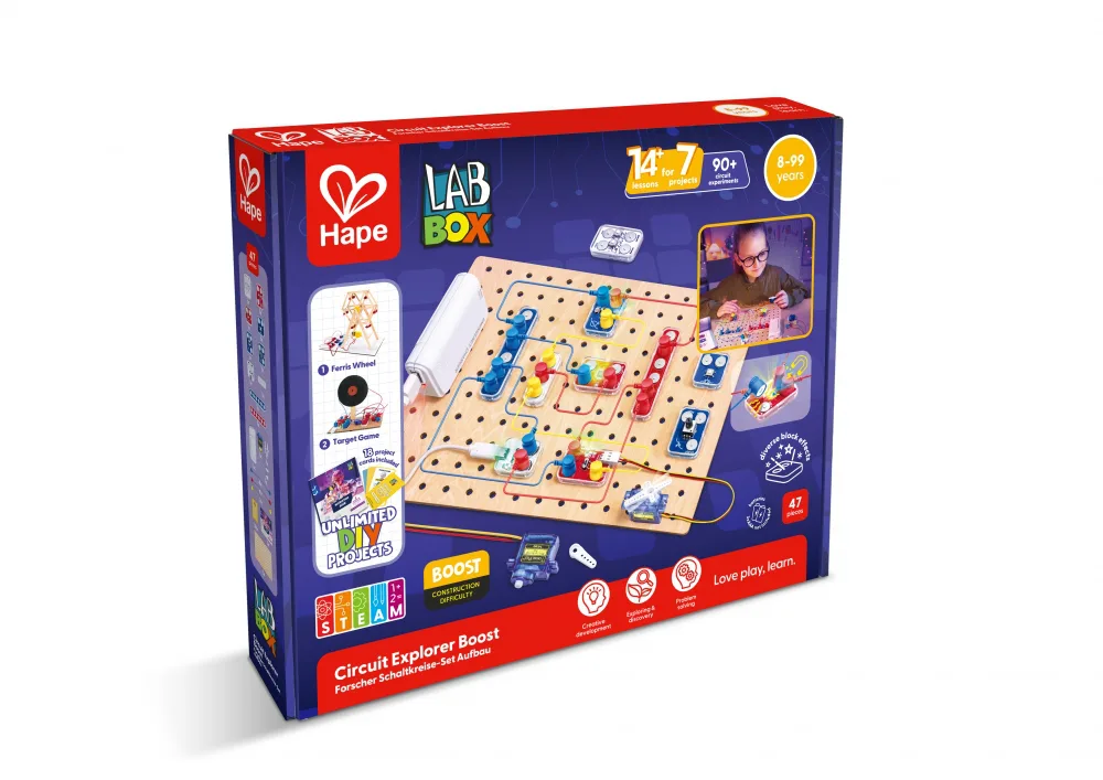 Образователен комплект, Hape, LabBox, Изследване на вериги, Повишаващо ниво, 47 части