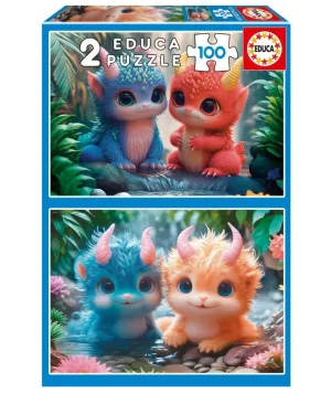 Пъзел, Educa, Сладки чудовища 2 в 1, 2 x 100 части