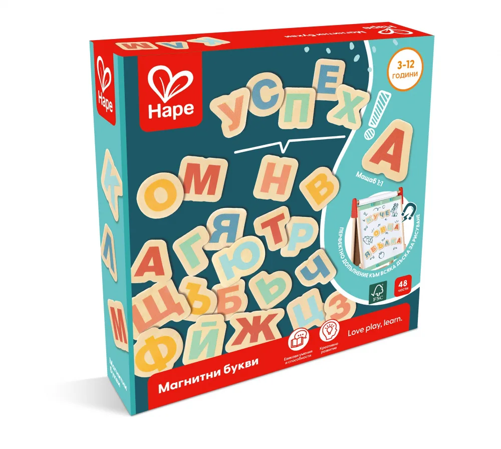 Образователен комплект, Hape, Магнитни букви на Български език, 48 части