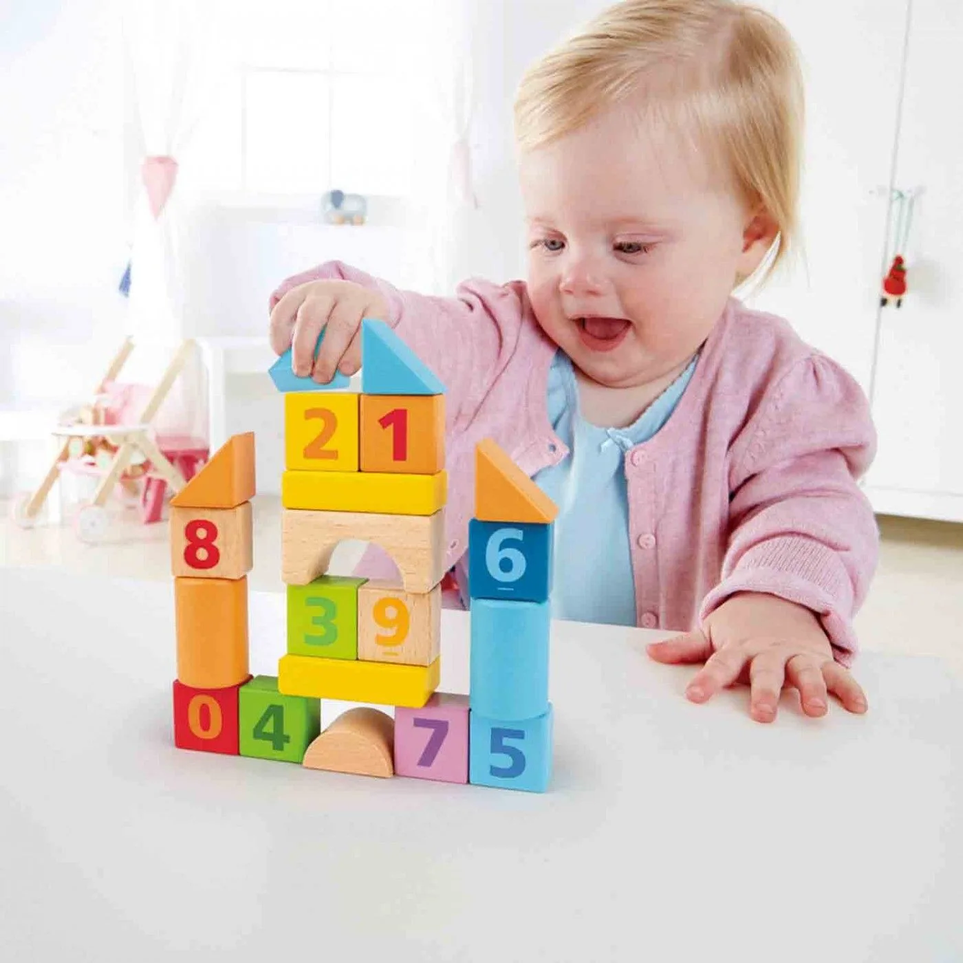 Комплект дървени кубчета, Hape, С цифри, 20 броя - Image 3