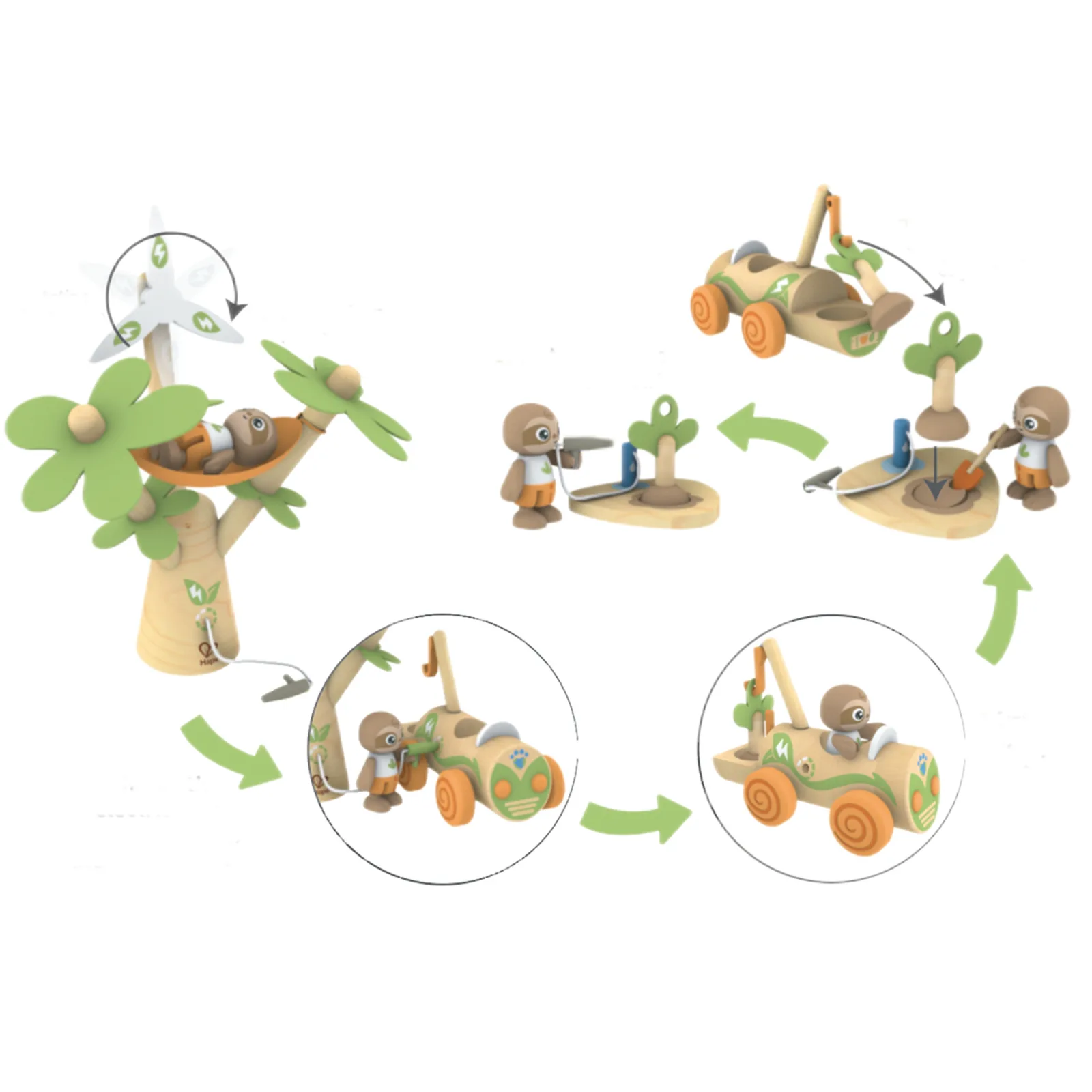 Интерактивен дървен комплект, Hape, Kола с електрическа вятърна турбина, 12 части - Image 2