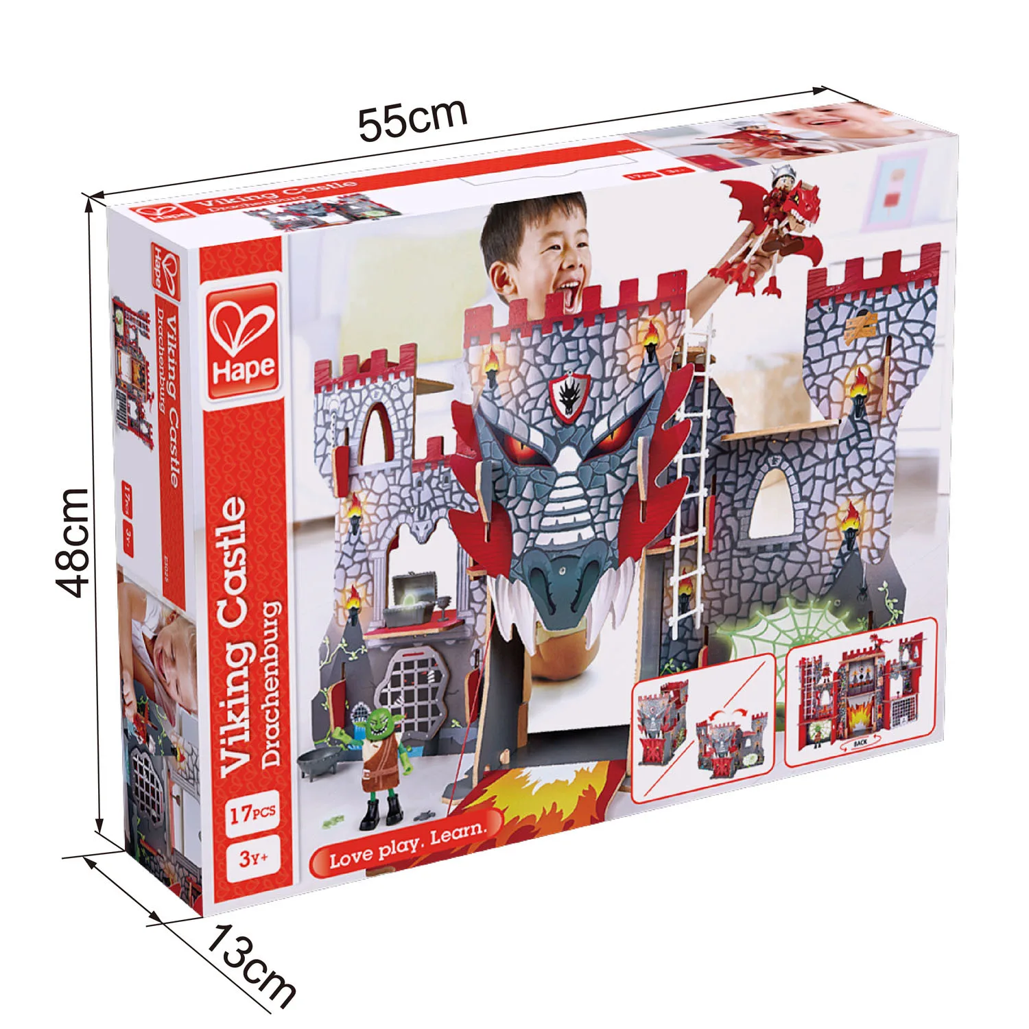 Комплект дървена игра, Замък на викингите с фигури, Hape, 87 х 25 х 53 см, 17 части - Image 6