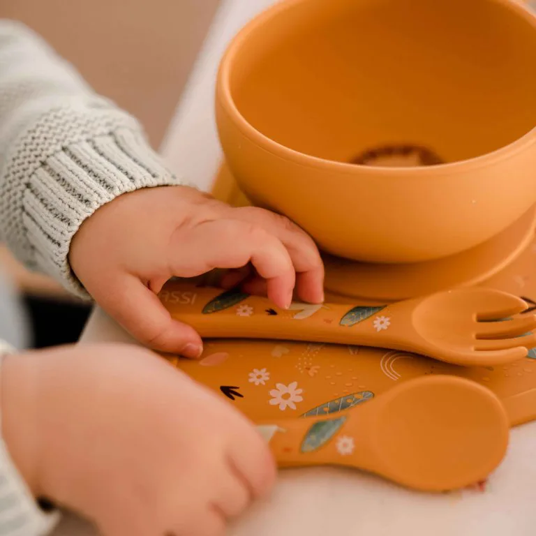 Силиконов комплект за хранене, вилица и лъжица, Sassi, Лъвче - Image 5