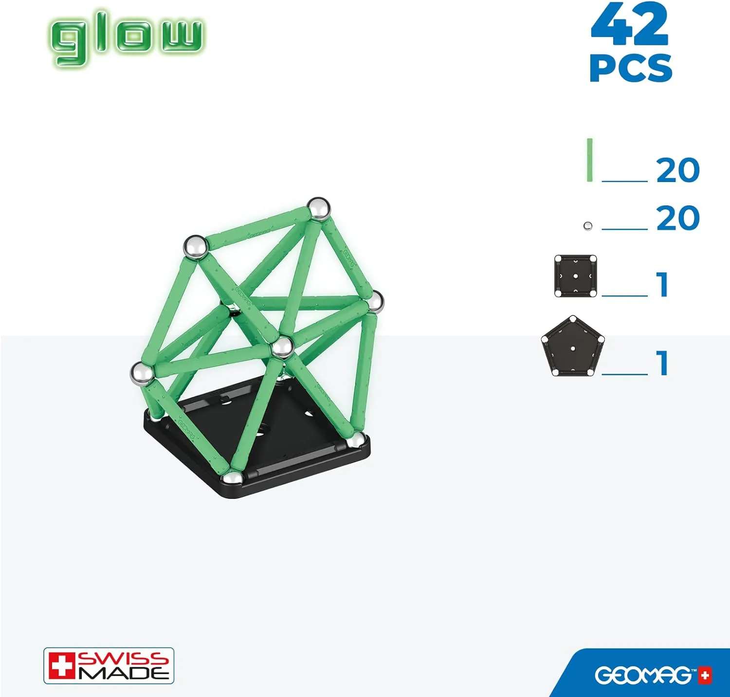 Магнитен конструктор, Geomag, Glow, 42 части - Image 3