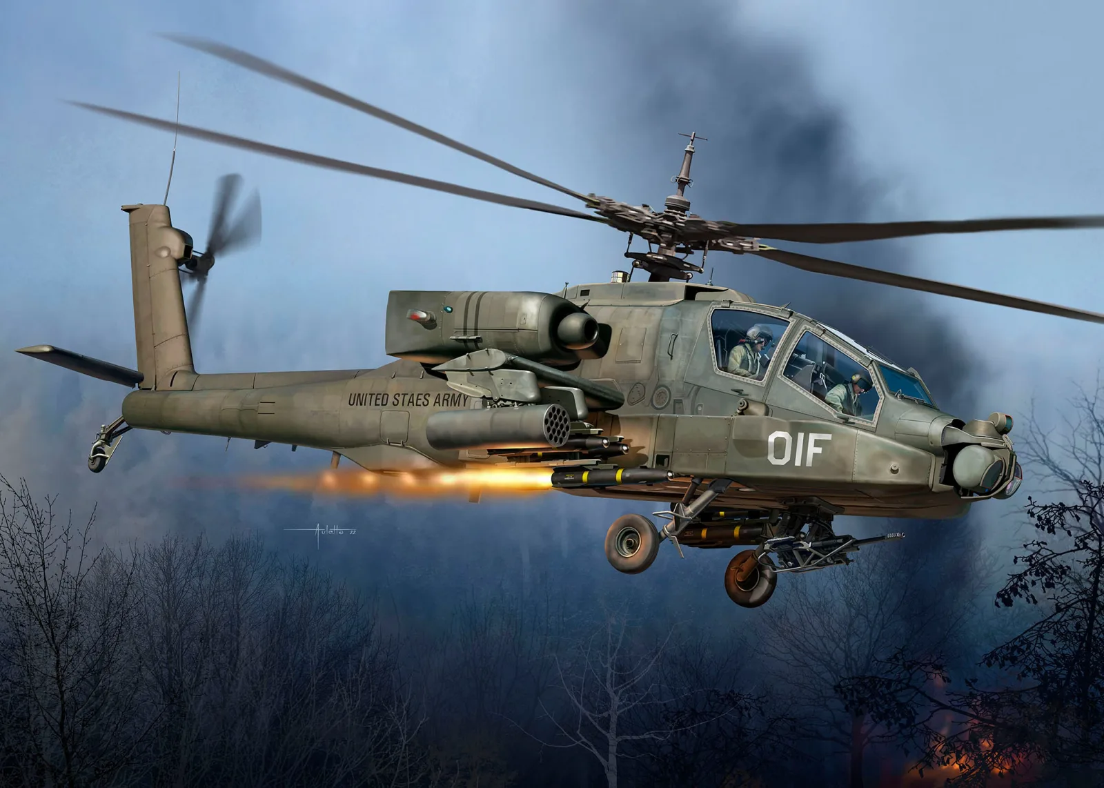 Сглобяем модел, Revell, Военен хеликоптер AH-64A Apache, 71 части - Image 7