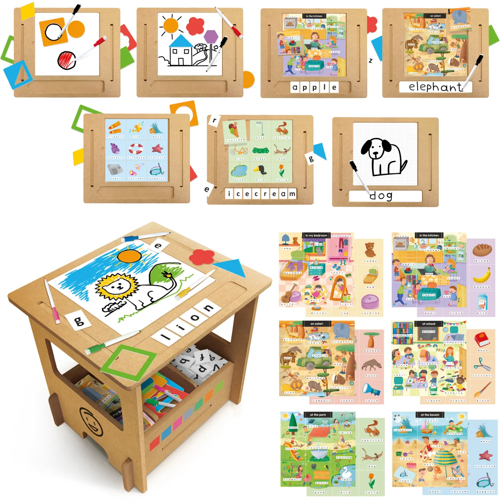 Образователен комплект, Headu, Дървено бюро, Училище за писане - Image 2