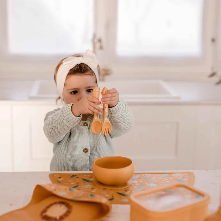 Силиконов комплект за хранене, вилица и лъжица, Sassi, Лъвче - Image 7