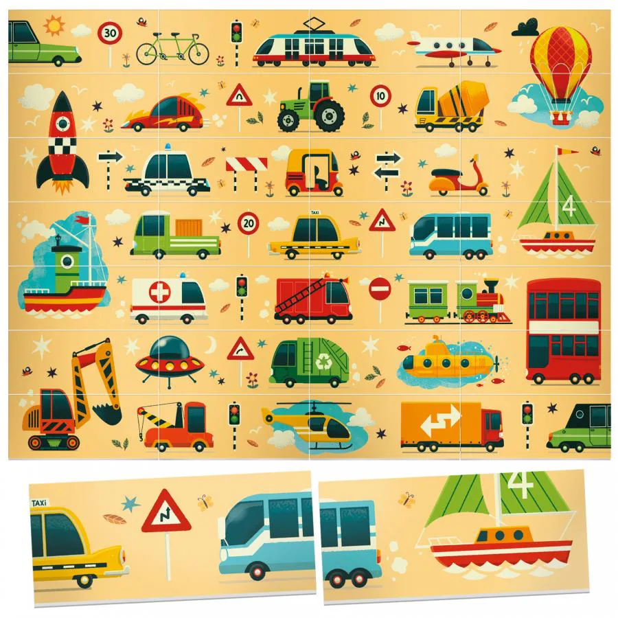 Образователен пъзел, Headu, Домино, Превозни средства, 28 части - Image 2