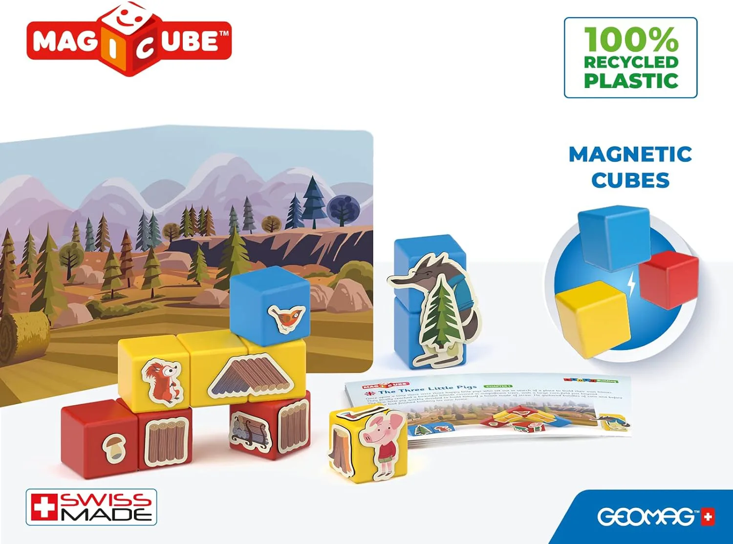 Магнитен конструктор, Geomag, Magicube, Story Building, Три малки прасенца, 42 части - Image 3