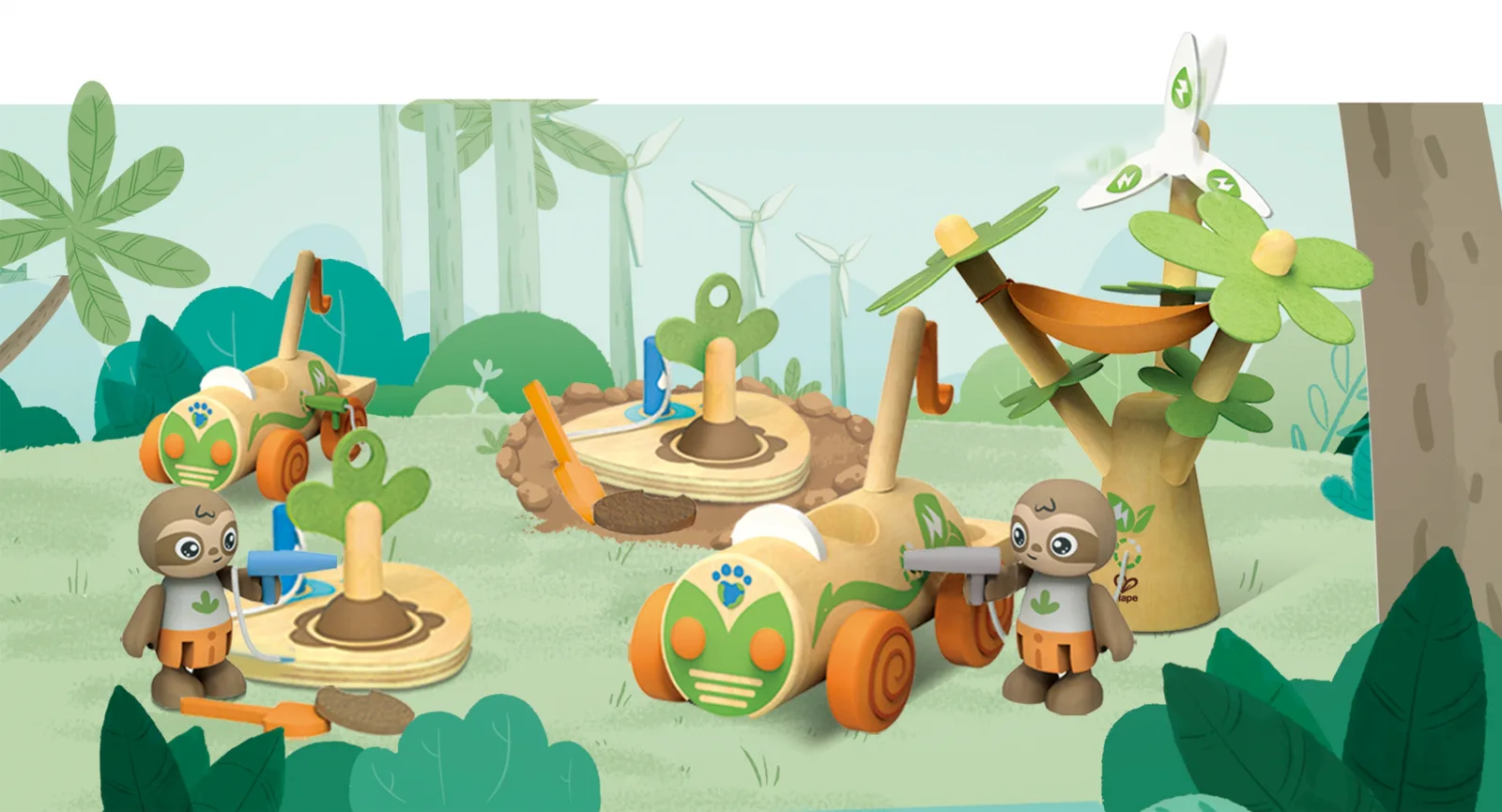 Интерактивен дървен комплект, Hape, Kола с електрическа вятърна турбина, 12 части - Image 4