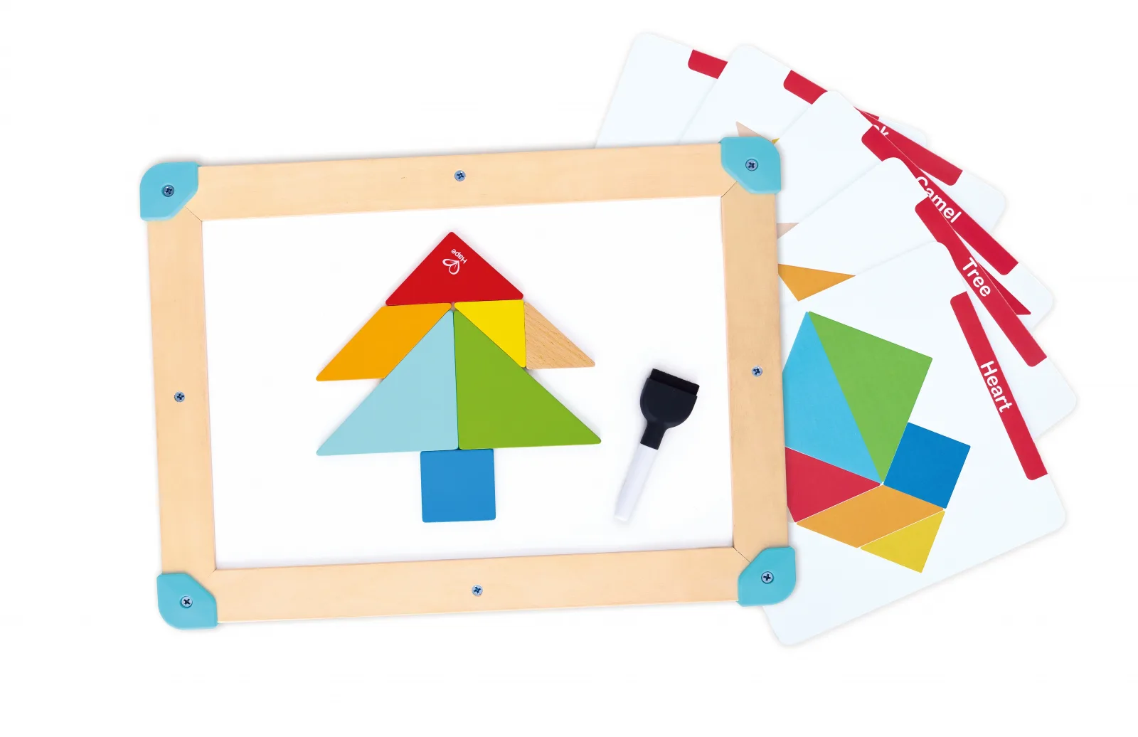 Дървен комплект за игра 2 в 1, Hape, Космически лабиринт и дъска танграм, 15 части - Image 6