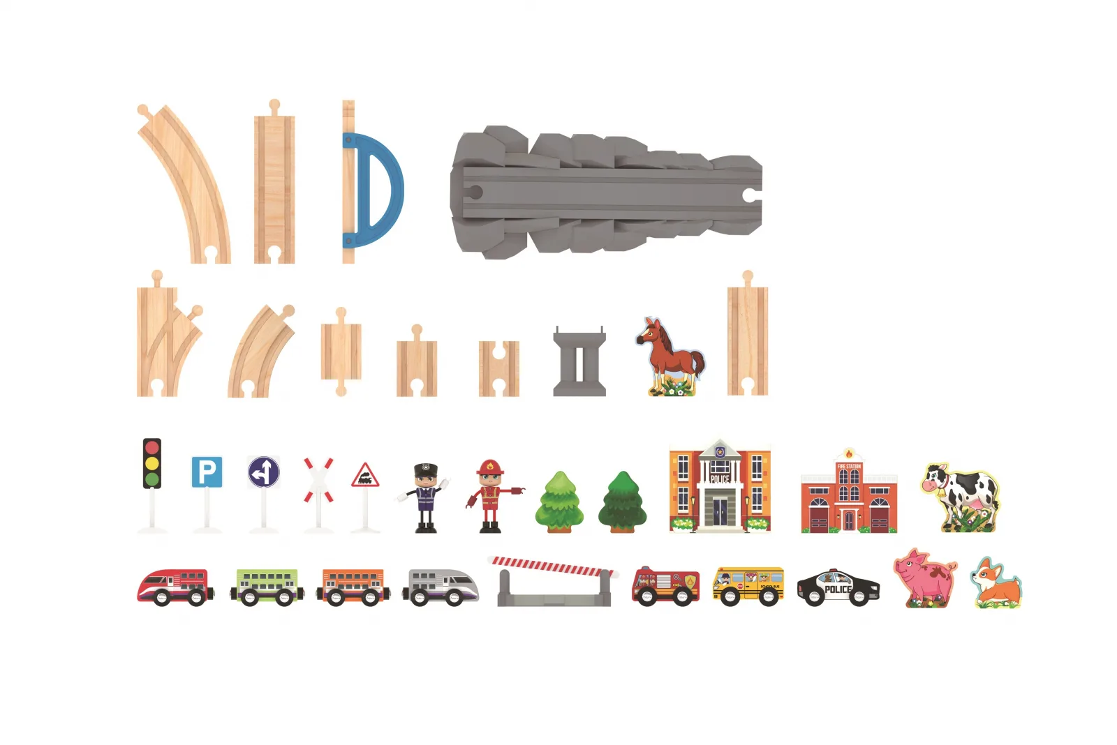 Дървен мега комплект влакчета, J′adore, Спасителен влак, 70 части - Image 2