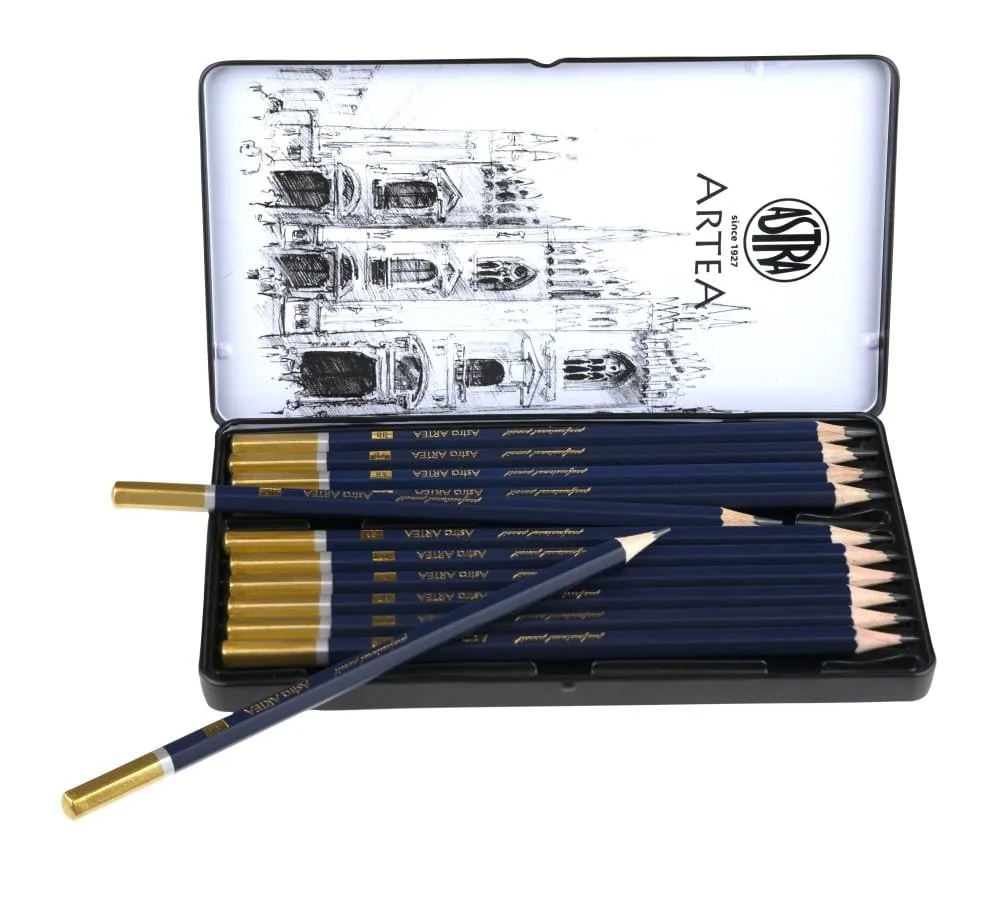 Комплект моливи за скициране в метална кутия, Astra, 12 броя - Image 2