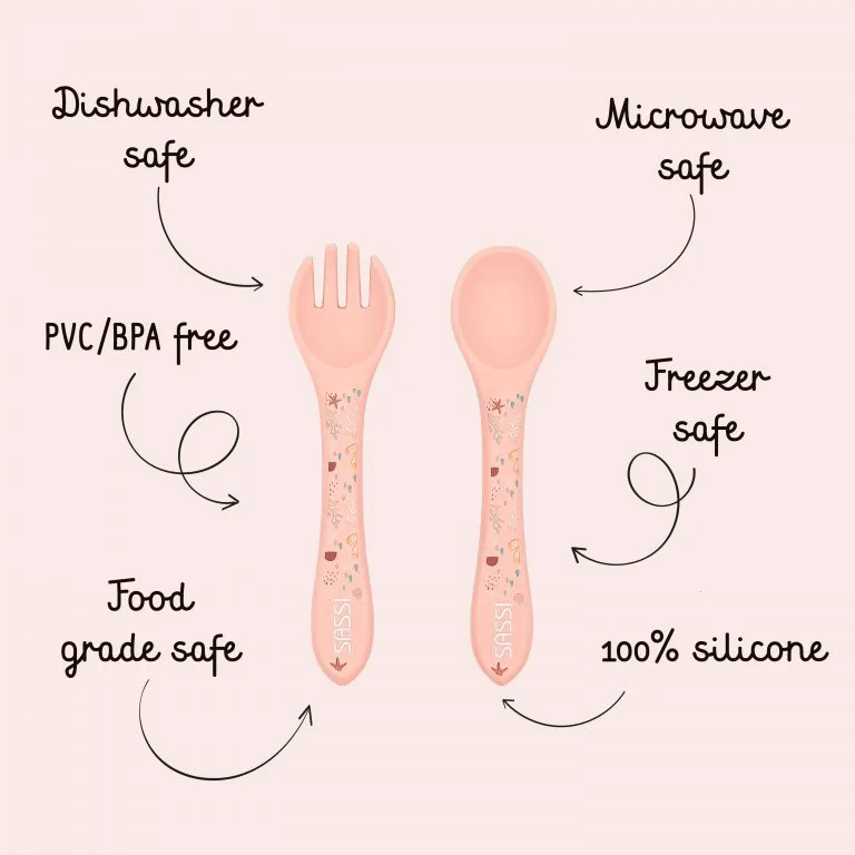 Силиконов комплект за хранене, вилица и лъжица, Sassi, Октопод - Image 6