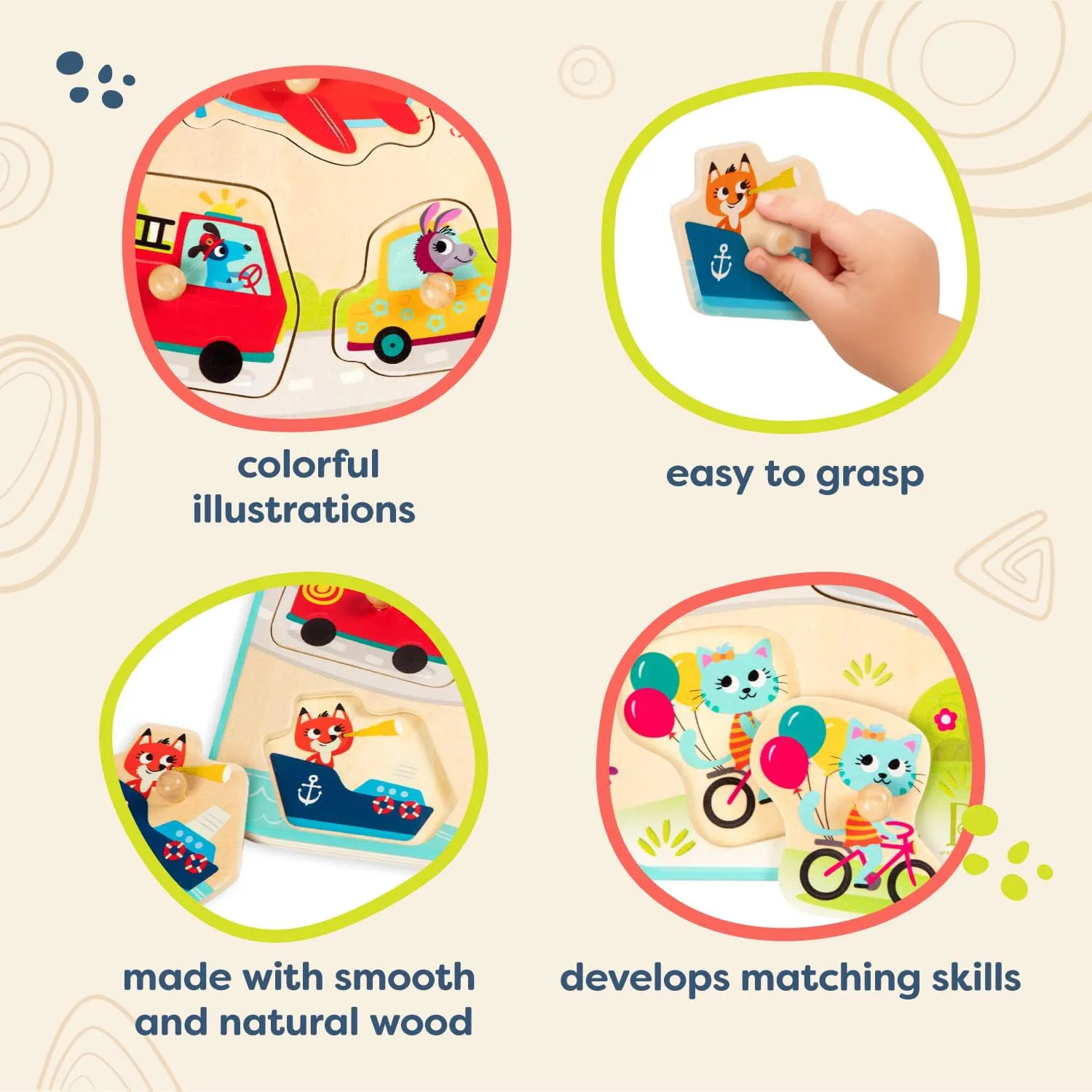 Дървен пъзел, Battat, Превозни средства, 8 части - Image 6