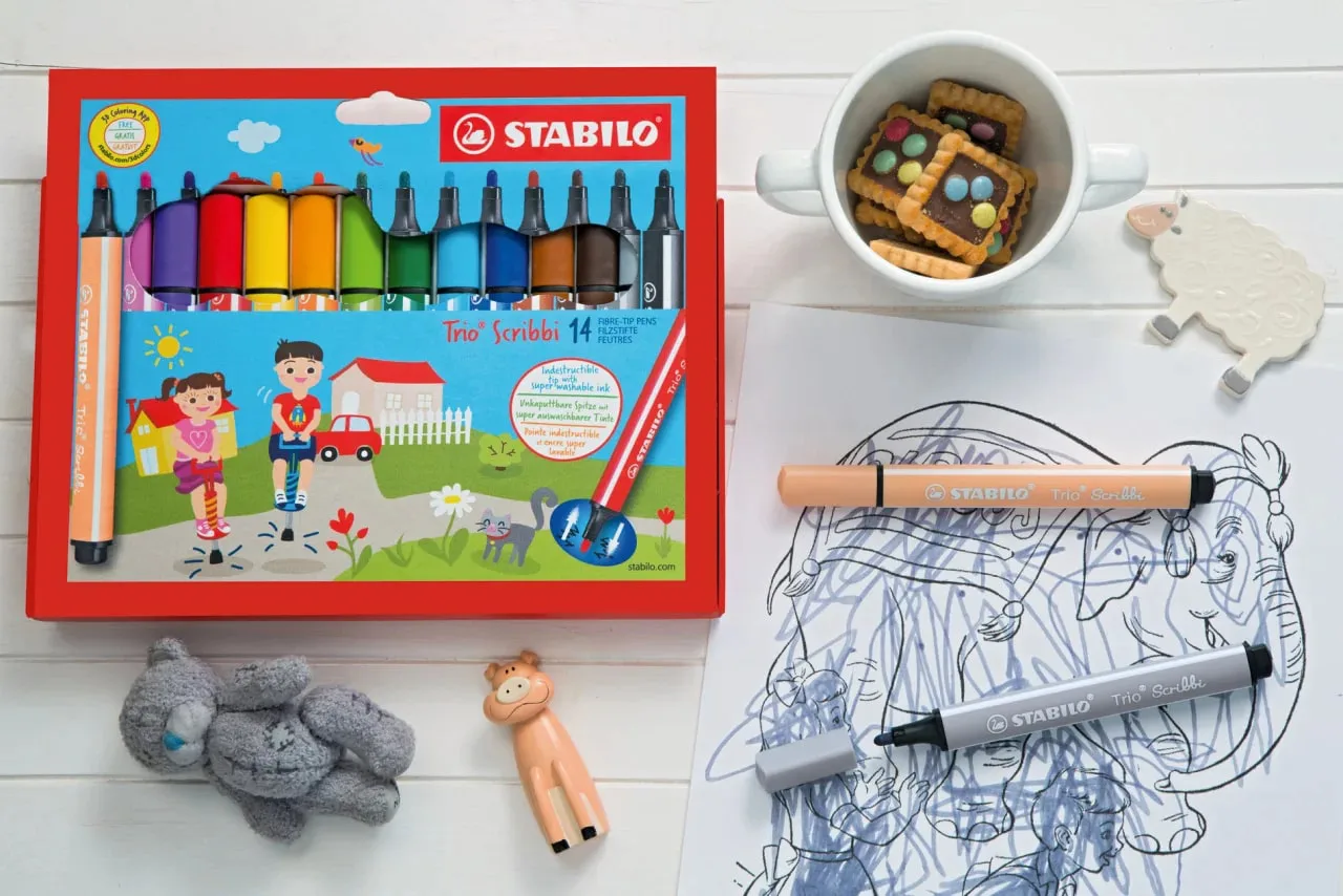 Комплект флумастери, Stabilo, Trio Scribbi, 14 цвята - Image 6