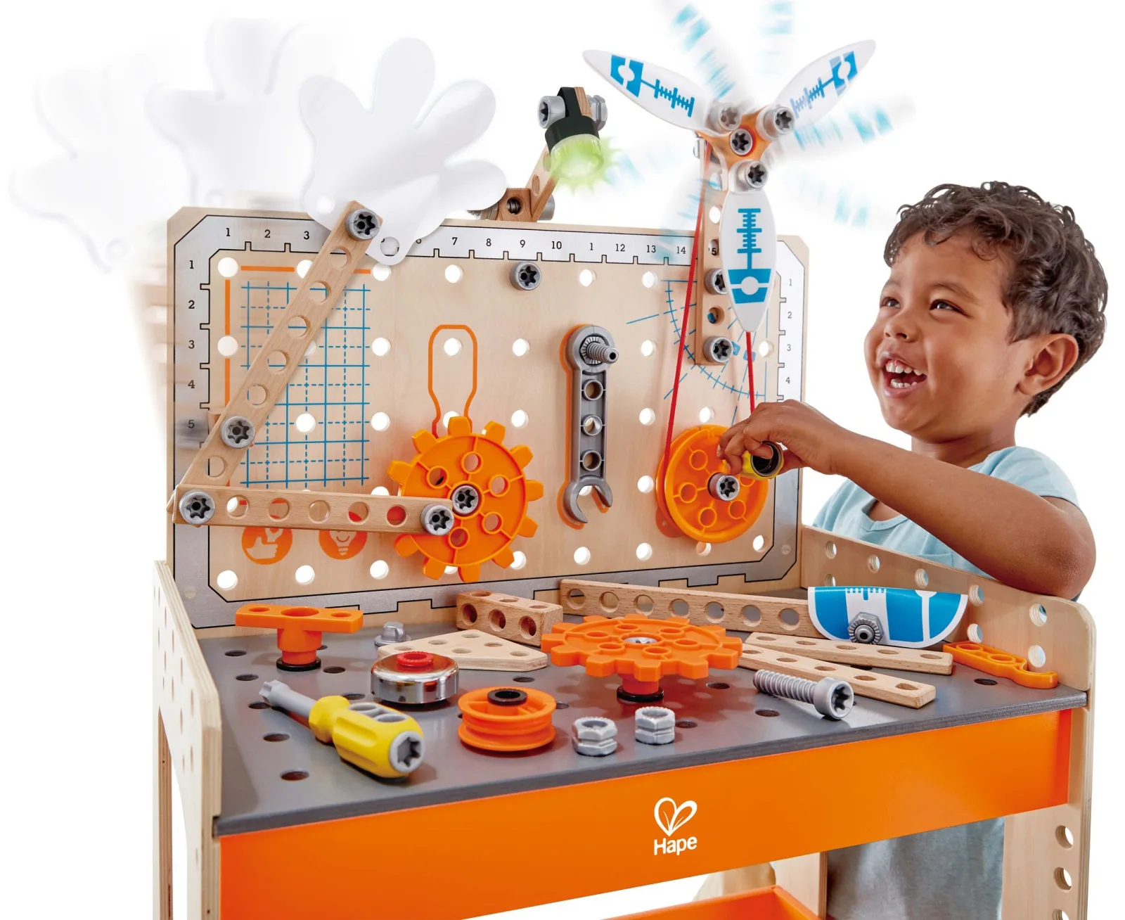 Игрален комплект, Hape, Дървена работна маса, Млад изобретател, 79 части - Image 5