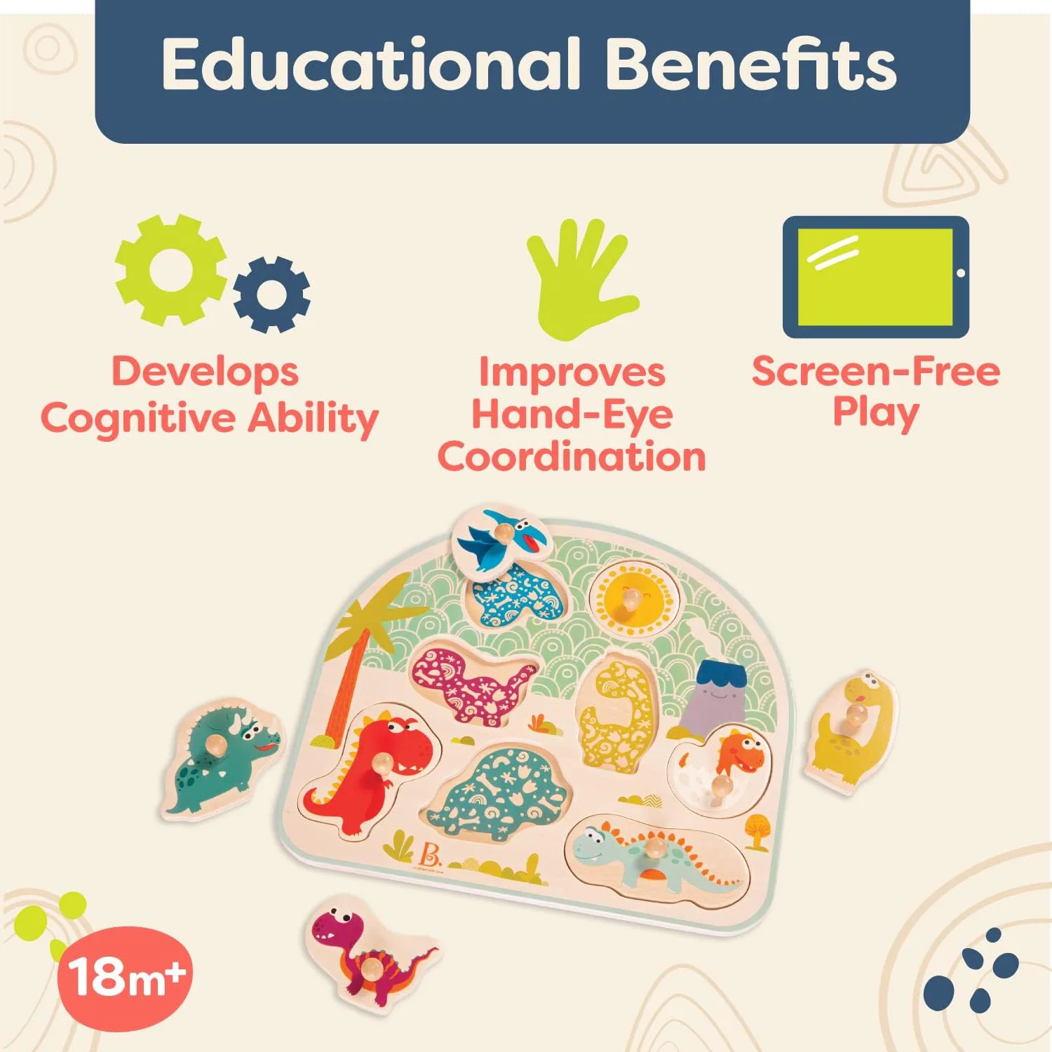 Дървен пъзел, Battat, Динозаври, 8 части - Image 2