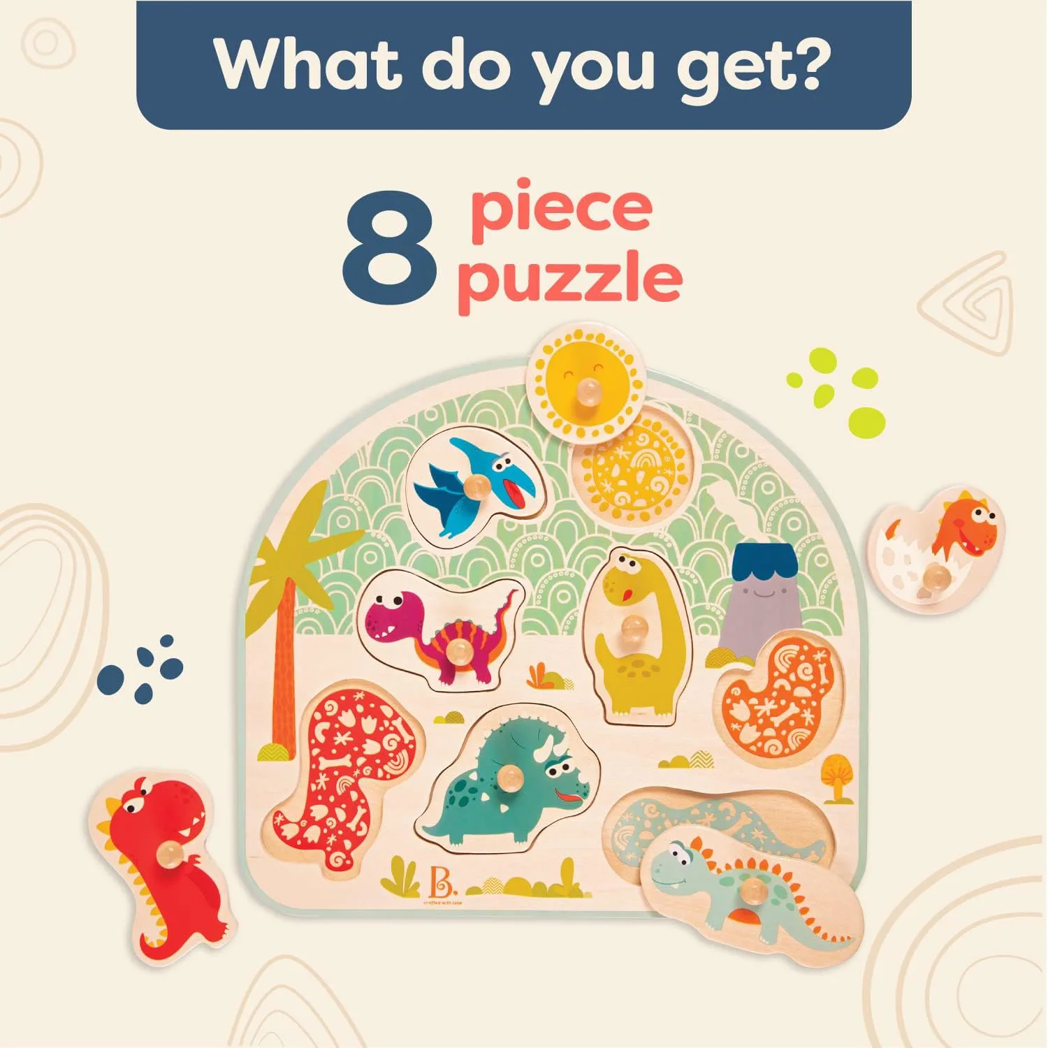 Дървен пъзел, Battat, Динозаври, 8 части - Image 3
