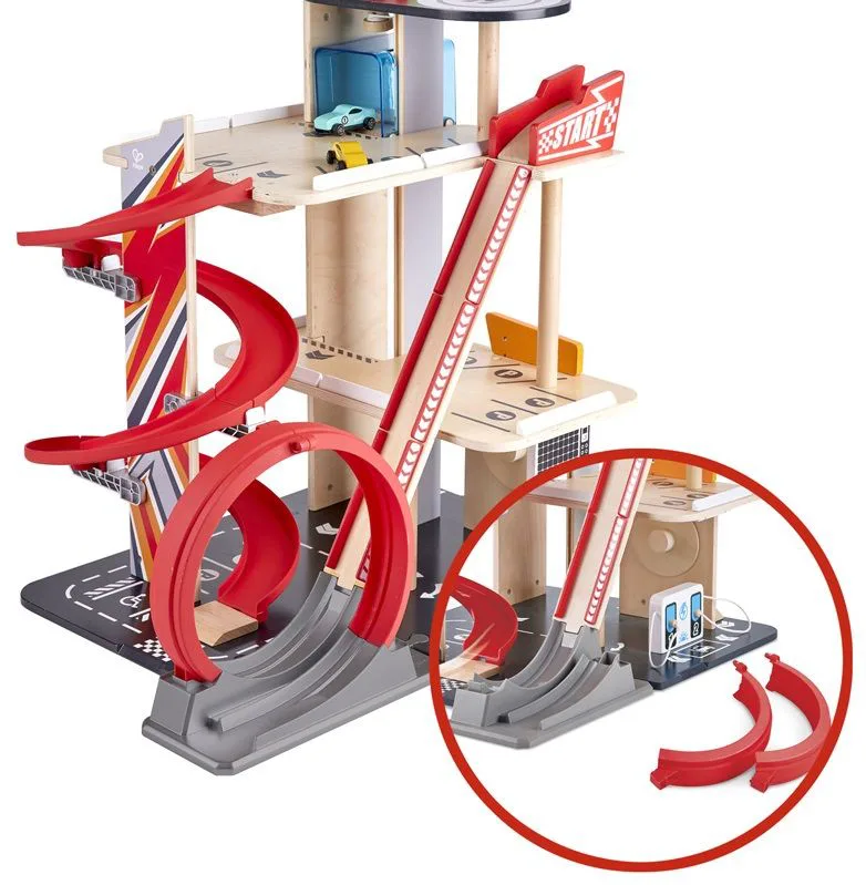 Дървен комплект, Hape, Състезателна каскадна писта с гараж, 3 части - Image 3
