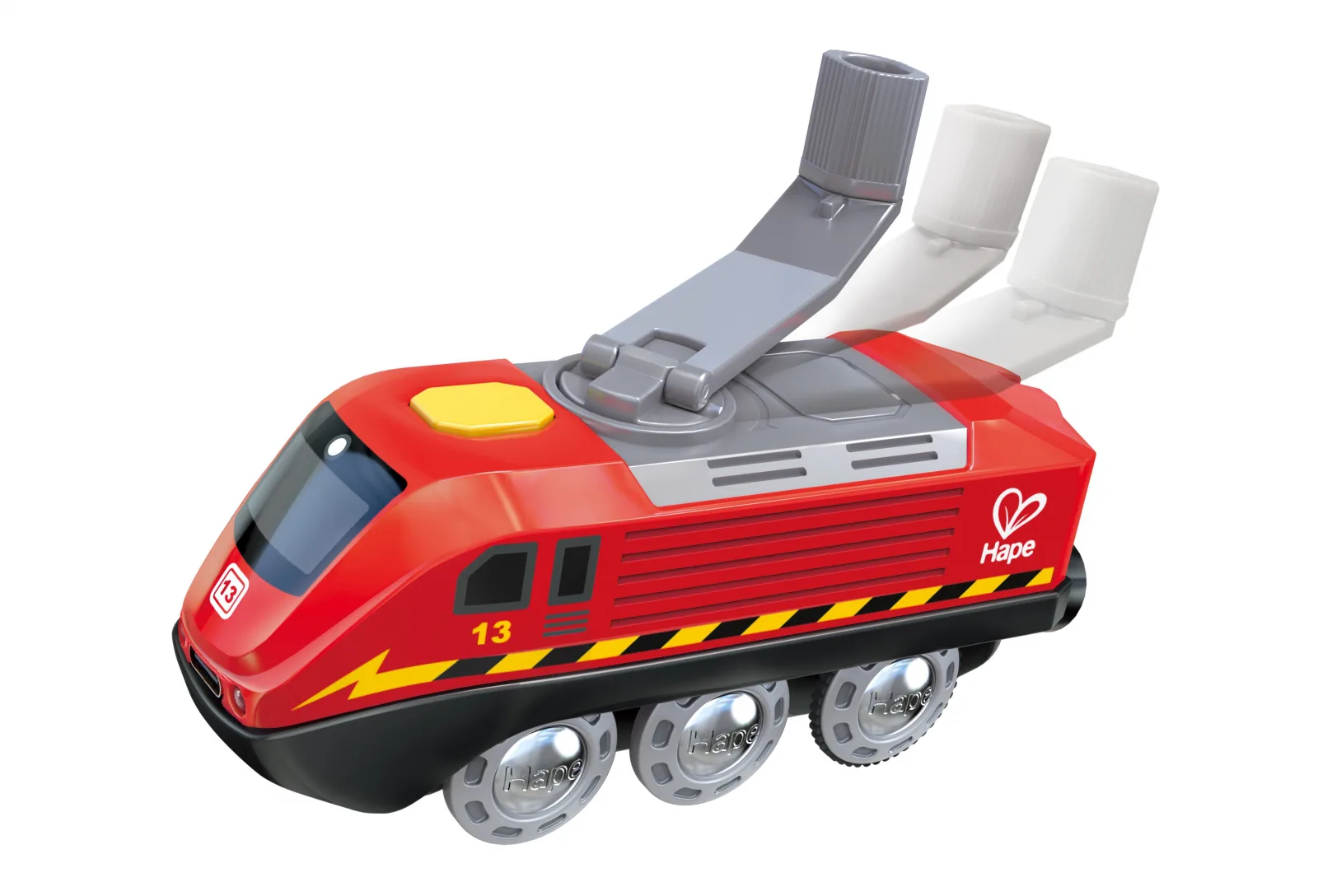 Захранващ енергиен влак с манивела и USB, Hape, Червен - Image 4