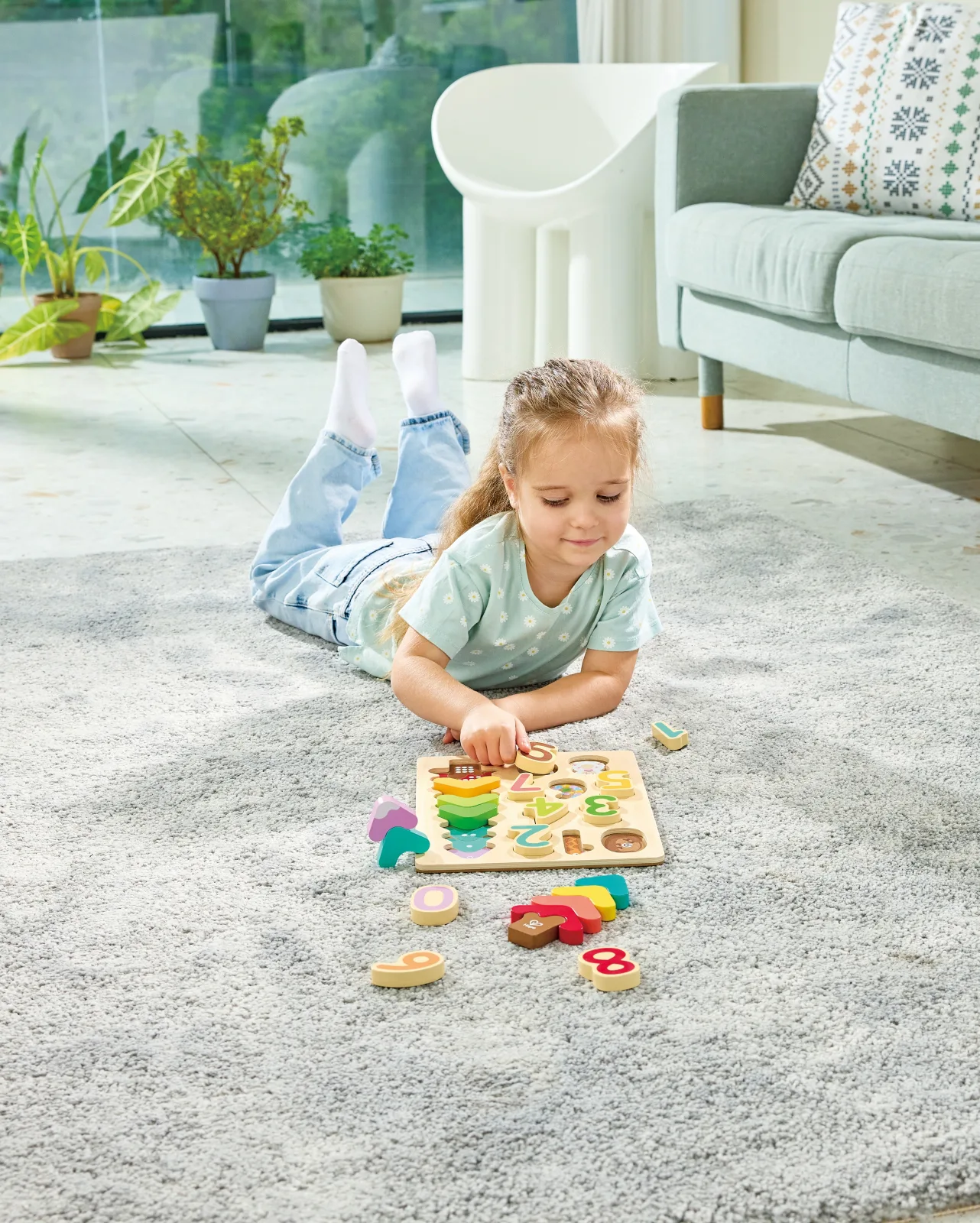 Дървен пъзел, Hape, цветове и форми, 9 части - Image 9