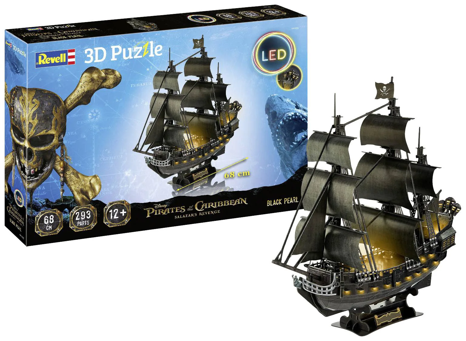 Пъзел, Revell, Карибски пирати, Черната перла с LED осветление, 293 части - Image 2