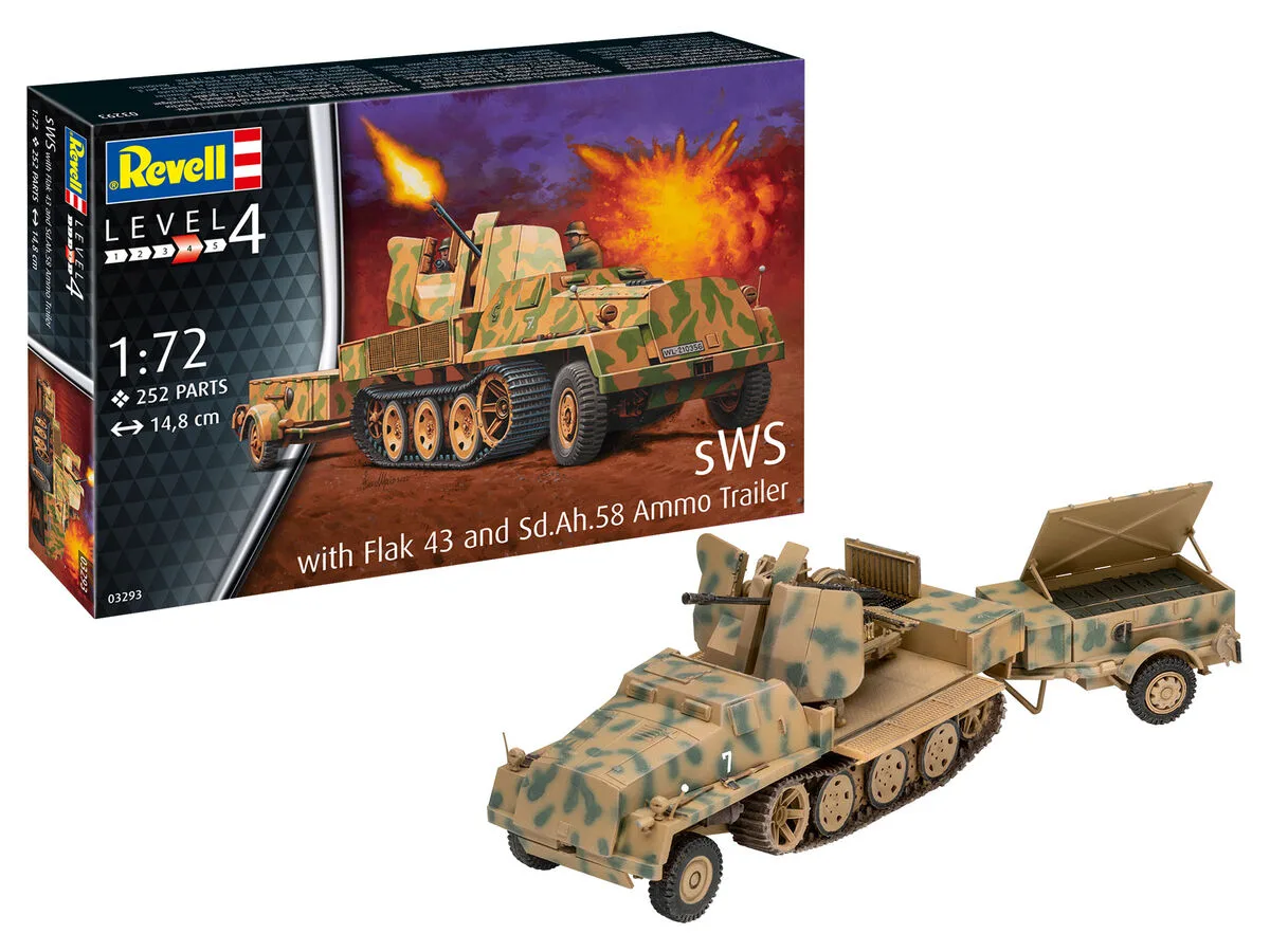 Сглобяем модел, Revell, sWS с Flak 43 и ремарке за амуниции Sd.Ah.58, 252 части - Image 2