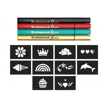 Творчески комплект, Buki France, Химикалки за рисуване на татуировки с шаблони, Златни - Image 3