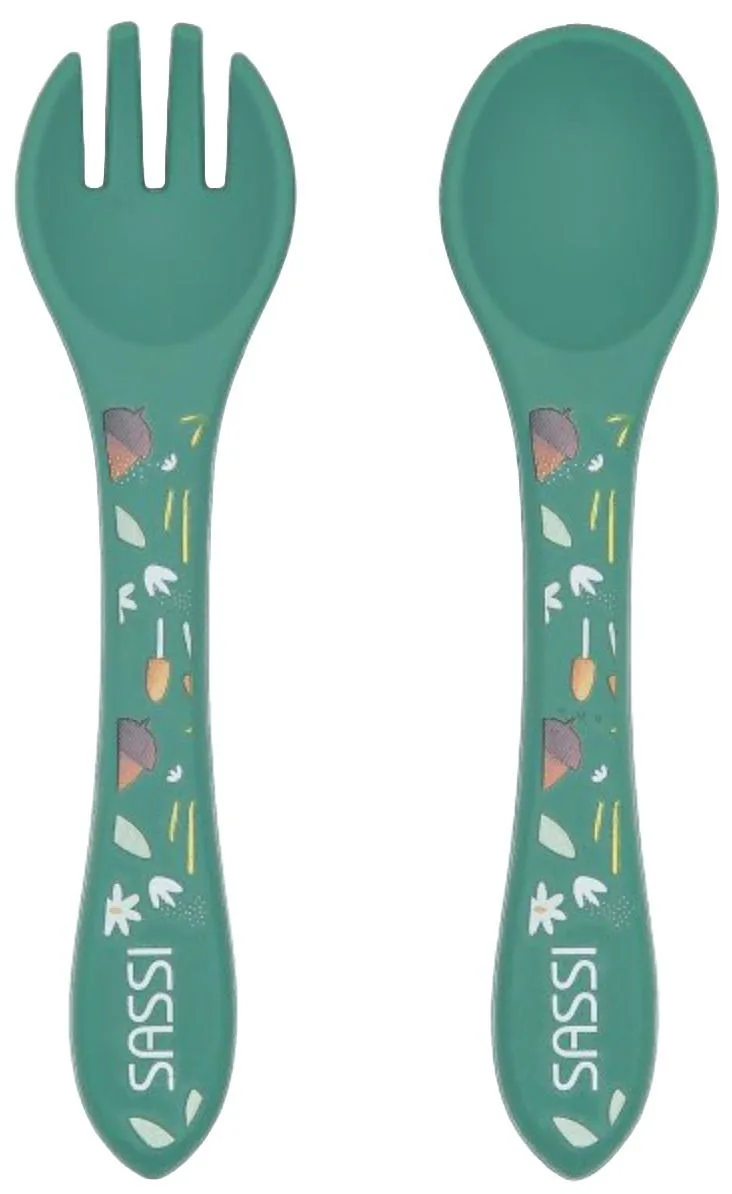 Силиконов комплект за хранене, вилица и лъжица, Sassi, Лисица - Image 2