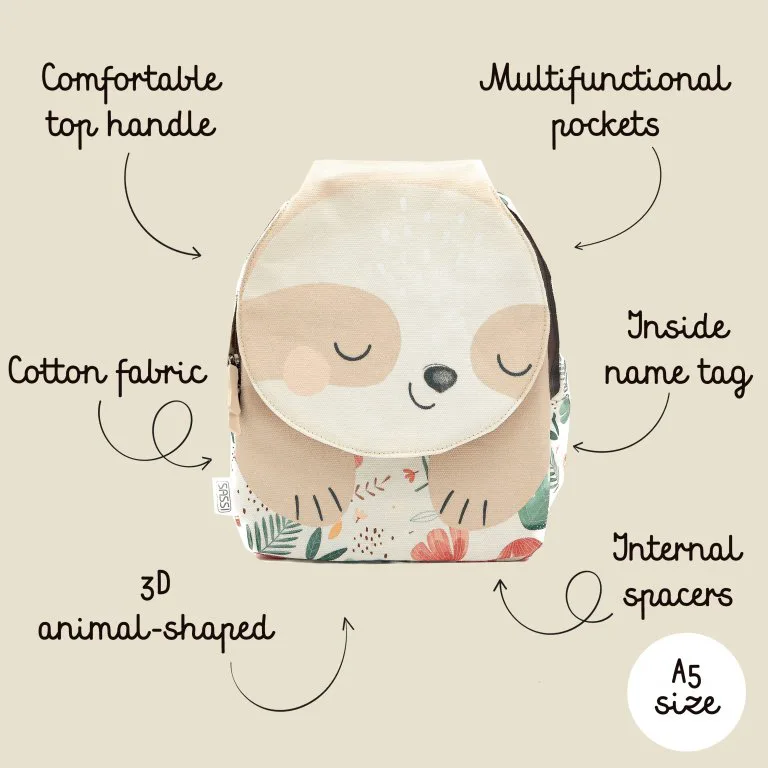 Малка детска раница, Sassi, Ленивец, 27.3 х 22 см - Image 5