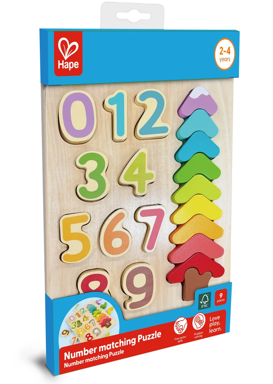Дървен пъзел, Hape, цветове и форми, 9 части - Image 3