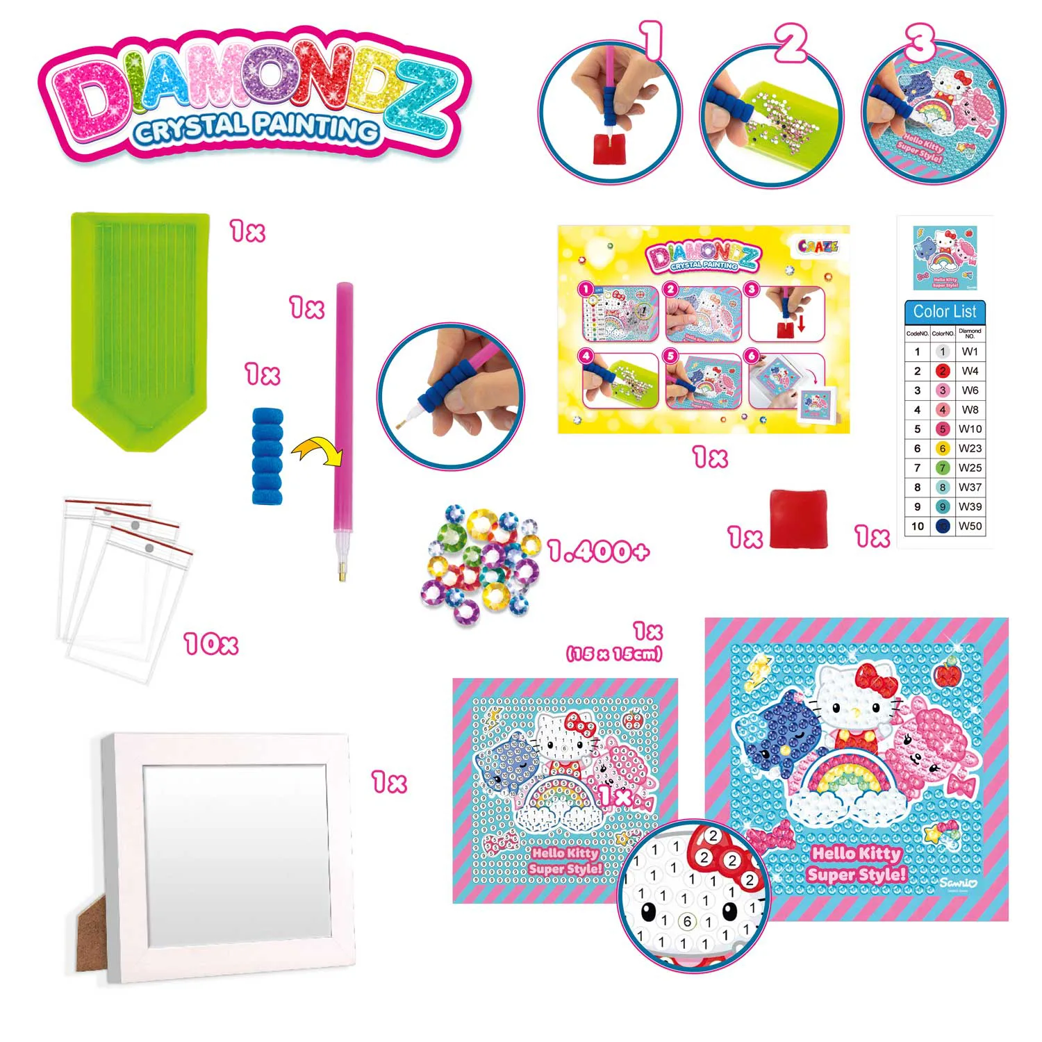 Комплект диамантен гоблен, Craze, DIAMONDZ, Hello Kitty, за начинаещи - Image 3